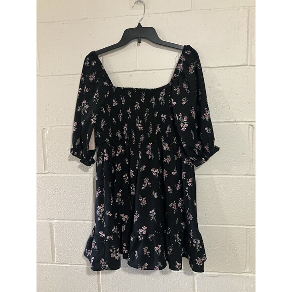 Inspired Heart Mini Dress Womens Size L Black Pink Floral - Picture 15 of 16